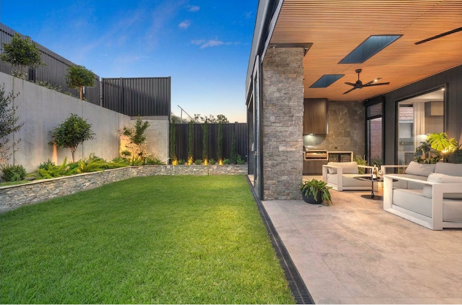 Concrete walls and sitting area